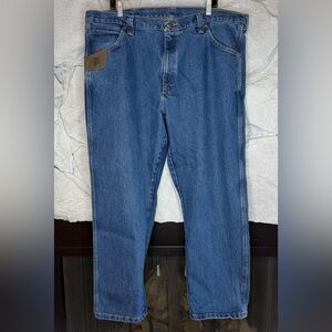 Wrangler Riggs Workwear | Men's Relaxed 5 Pocket Blue Denim Jeans, Size 42 x 30.